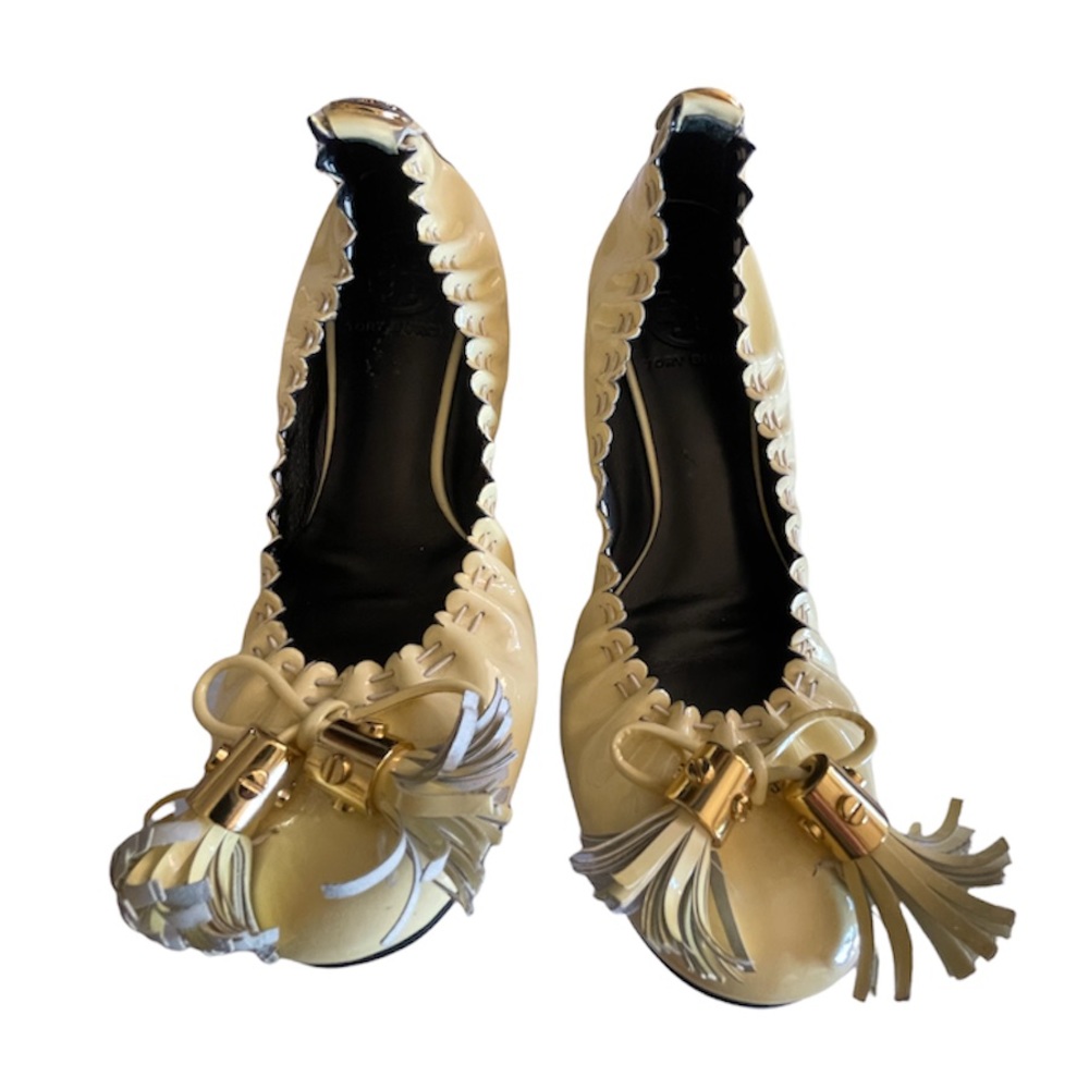 Tory Burch Reese Tassel Flats Yellow Patent Gold